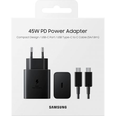 Зарядное устройство сетевое, 45Вт, USB-C+каб, Samsung EP-T4510XBEG(RU/WW)