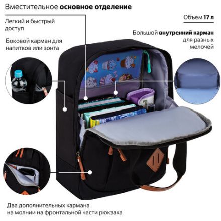 Рюкзак BRAUBERG FRIENDLY универсальный с длинными ручками, черный, 37х26х13 см, 270089 Рюкзак BRAUBERG FRIENDLY универсальный с длинными ручками, черный, 37х26х13 см, 270089