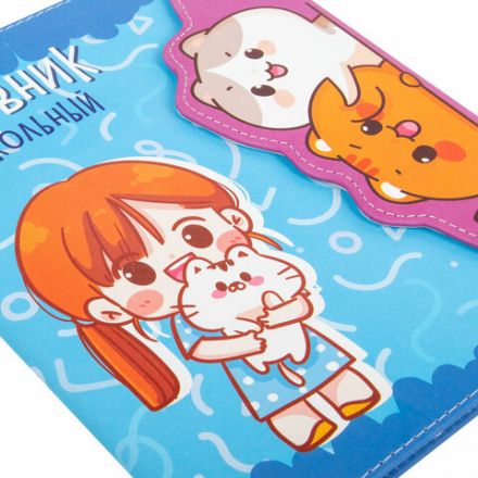 Дневник 1-11 класс 48 л., кожзам (твердая), магнитный клапан, ЮНЛАНДИЯ, "Девочка и котики", 106928