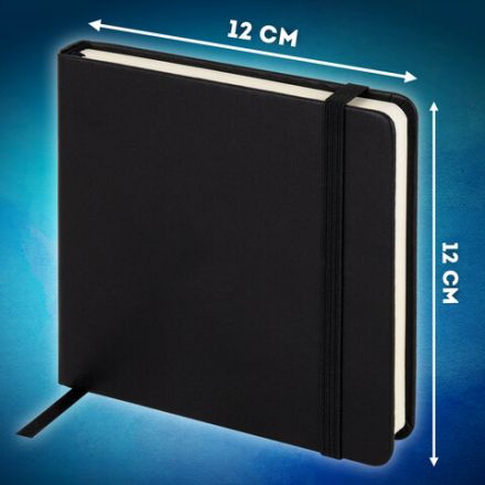 Скетчбук, слоновая кость+белая 140 г/м2, 120х120 мм, 80 л., КОЖЗАМ, резинка, BRAUBERG ART CLASSIC, черный, 116872