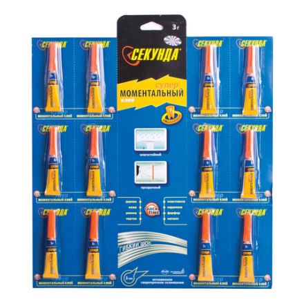 Клей моментальный СЕКУНДА, 3 г, отрывная мультикарта, 403-103 Клей моментальный СЕКУНДА, 3 г, отрывная мультикарта, 403-103
