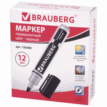 Маркер перманентный BRAUBERG "Neo", ЧЕРНЫЙ, круглый наконечник 5 мм, с клипом, 150480 Маркер перманентный BRAUBERG "Neo", ЧЕРНЫЙ, круглый наконечник 5 мм, с клипом, 150480