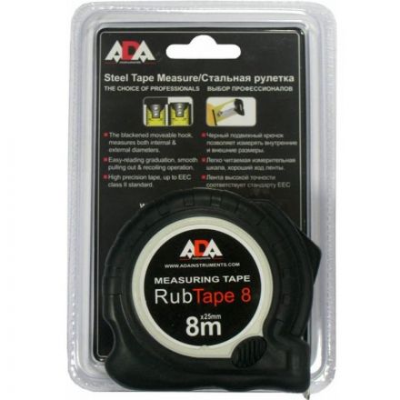Рулетка ADA RubTape 8 (сталь, с двумя СТОПами, 8 м) (А00157) Рулетка ADA RubTape 8 (сталь, с двумя СТОПами, 8 м) (А00157)