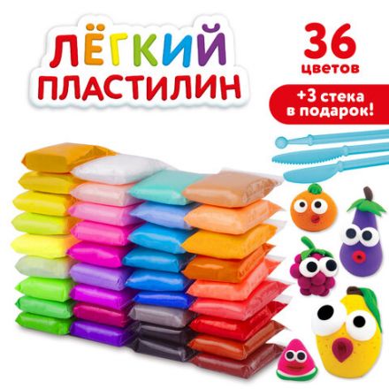 Пластилин супер легкий воздушный застывающий 36 цветов, 360 г, 3 стека, ЮНЛАНДИЯ, 105907 Пластилин супер легкий воздушный застывающий 36 цветов, 360 г, 3 стека, ЮНЛАНДИЯ, 105907