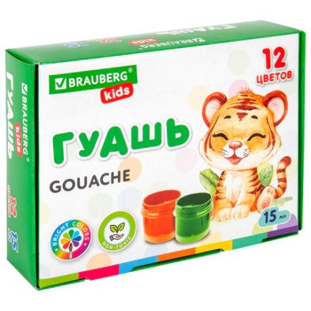 Гуашь BRAUBERG KIDS, 12 цветов по 15 мл, 192557 Гуашь BRAUBERG KIDS, 12 цветов по 15 мл, 192557