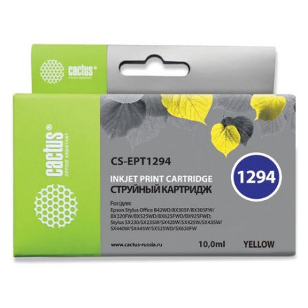 Картридж струйный CACTUS (CS-EPT1294) для EPSON Stylus B42WD/BX305W/BX625WD, желтый Картридж струйный CACTUS (CS-EPT1294) для EPSON Stylus B42WD/BX305W/BX625WD, желтый