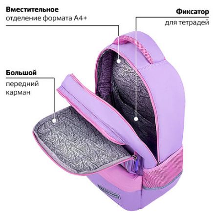 Рюкзак BRAUBERG STAR, 1 отделение, 5 карманов, "Dreamy cat", сиреневый, 40x29x13 см, 271424 Рюкзак BRAUBERG STAR, 1 отделение, 5 карманов, "Dreamy cat", сиреневый, 40x29x13 см, 271424