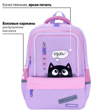 Рюкзак BRAUBERG STAR, 1 отделение, 5 карманов, "Dreamy cat", сиреневый, 40x29x13 см, 271424 Рюкзак BRAUBERG STAR, 1 отделение, 5 карманов, "Dreamy cat", сиреневый, 40x29x13 см, 271424