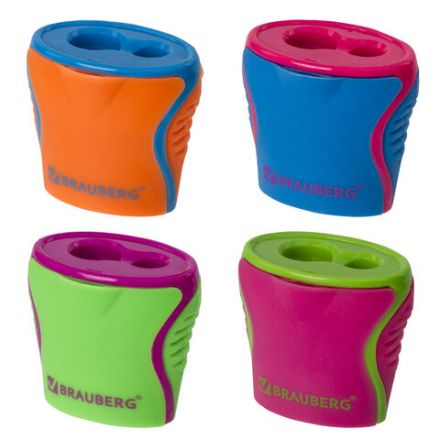 Точилка BRAUBERG "Mix Dual", 2 отверстия для чернографитных карандашей (в том числе утолщенных), с контейнером, корпус ассорти, 228449 Точилка BRAUBERG "Mix Dual", 2 отверстия для чернографитных карандашей (в том числе утолщенных), с контейнером, корпус ассорти, 228449