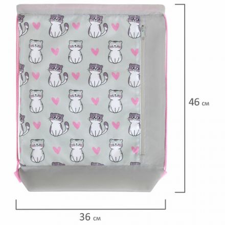Мешок для обуви ЮНЛАНДИЯ с ручками, боковой карман на молнии, 46х36 см, "Kitties", 272407 Мешок для обуви ЮНЛАНДИЯ с ручками, боковой карман на молнии, 46х36 см, "Kitties", 272407