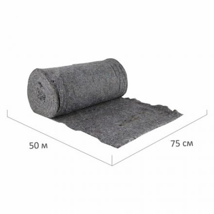 Полотно ХПП холстопрошивное ПЛОТНОЕ серое, 0,75х50 м, 180(±10) г/м2, шаг 2,5 мм, LAIMA Стандарт, 605541