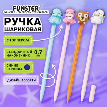 Ручка с топпером шариковая масляная FUNSTER (ФАНСТЕР) "TOPPER MIX", СИНЯЯ, корпус ассорти, пишущий узел 0,7 мм, линия письма 0,35 мм, 144368 Ручка с топпером шариковая масляная FUNSTER (ФАНСТЕР) "TOPPER MIX", СИНЯЯ, корпус ассорти, пишущий узел 0,7 мм, линия письма 0,35 мм, 144368