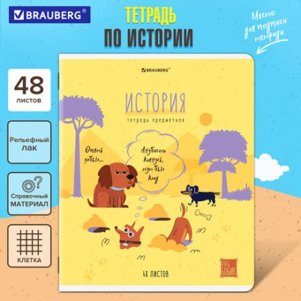Тетрадь предметная DOG БОБИК 48 л., TWIN-лак, ИСТОРИЯ, клетка, подсказ, BRAUBERG, 404789 Тетрадь предметная DOG БОБИК 48 л., TWIN-лак, ИСТОРИЯ, клетка, подсказ, BRAUBERG, 404789