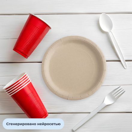 Тарелка одноразовая из бумаги цв. Крафт д 230 мм, 50шт/уп