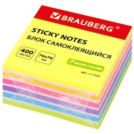 Блок самоклеящийся (стикеры) BRAUBERG НЕОНОВЫЙ 76х76 мм, 400 листов, 7 цветов, 111350 Блок самоклеящийся (стикеры) BRAUBERG НЕОНОВЫЙ 76х76 мм, 400 листов, 7 цветов, 111350