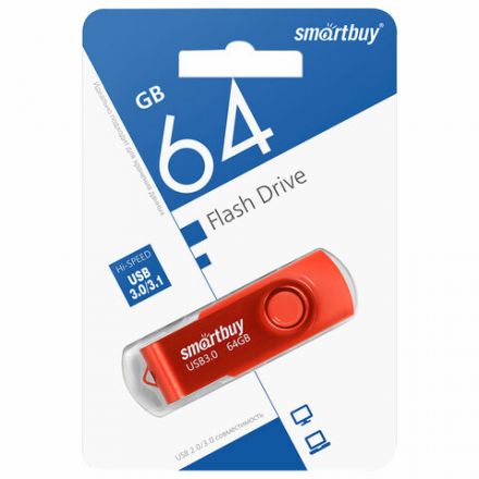 Флеш-диск 64 GB SMARTBUY Twist USB 3.0, красный, SB064GB3TWR Флеш-диск 64 GB SMARTBUY Twist USB 3.0, красный, SB064GB3TWR