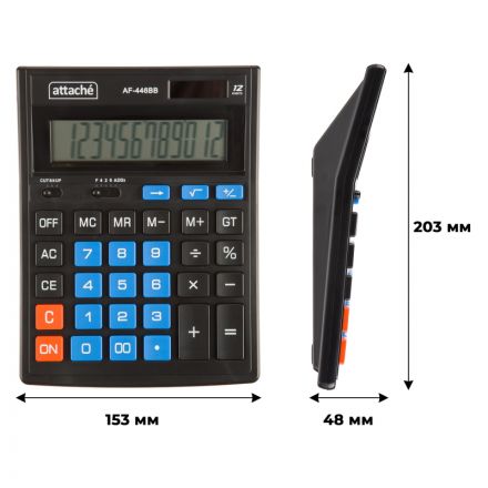 Калькулятор настольный ПОЛНОРАЗМ Attache AF-446BB,12р,дв.п,ч/син,203x153x48 Калькулятор настольный ПОЛНОРАЗМ Attache AF-446BB,12р,дв.п,ч/син,203x153x48