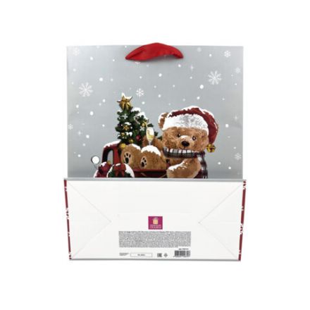 Пакет подарочный КОМПЛЕКТ 4 штуки новогодний 26x13x32 см, "Новогодний мишка", ЗОЛОТАЯ СКАЗКА, 592121