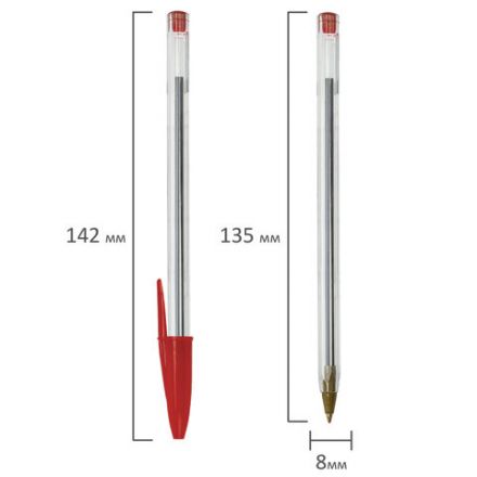 Ручка шариковая STAFF "Basic Budget BP-04", КРАСНАЯ, линия письма 0,5 мм, с штрихкодом, 143870