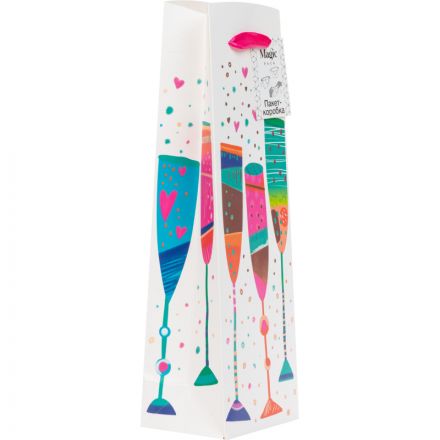 Пакет подарочный - коробка под бутылку, 210 г/м2, 12,5x34,5x8,3см, 90068