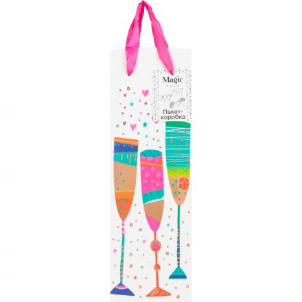 Пакет подарочный - коробка под бутылку, 210 г/м2, 12,5x34,5x8,3см, 90068