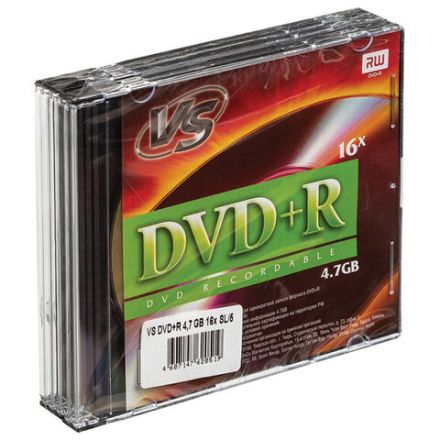 Диск DVD+R (плюс) VS, 4,7 Гб, 16x, Slim Case, КОМПЛЕКТ 5 шт., VSDVDPRSL501 Диск DVD+R (плюс) VS, 4,7 Гб, 16x, Slim Case, КОМПЛЕКТ 5 шт., VSDVDPRSL501