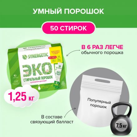 Порошок стиральный Synergetic ЭКО суперконцентрат 50 стиков Порошок стиральный Synergetic ЭКО суперконцентрат 50 стиков
