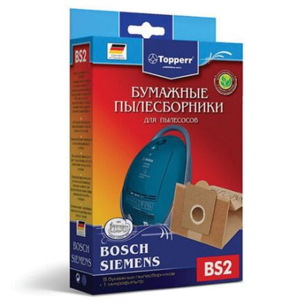Мешок для пылесоса (пылесборник) бумажный TOPPERR BS2, BOSCH, SIEMENS, КОМПЛЕКТ 5 шт., фильтр, 1001 Мешок для пылесоса (пылесборник) бумажный TOPPERR BS2, BOSCH, SIEMENS, КОМПЛЕКТ 5 шт., фильтр, 1001