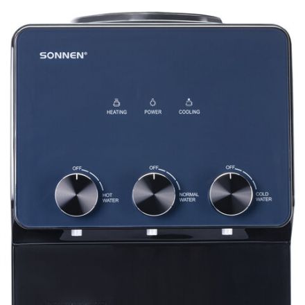 Кулер для воды SONNEN FSE-03RTi, напольный, НАГРЕВ/ОХЛАЖДЕНИЕ ЭЛЕКТРОННОЕ, шкафчик, 3 крана, титановый синий, 455746