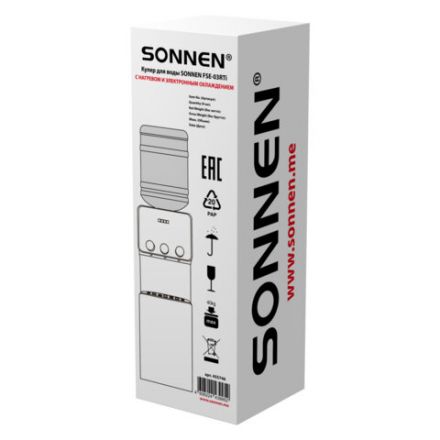 Кулер для воды SONNEN FSE-03RTi, напольный, НАГРЕВ/ОХЛАЖДЕНИЕ ЭЛЕКТРОННОЕ, шкафчик, 3 крана, титановый синий, 455746