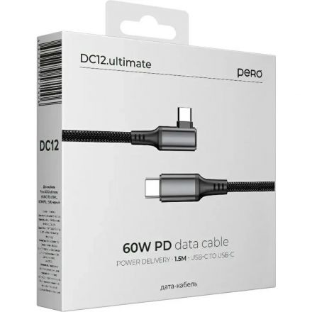 Кабель PERO DC12 ULTIMATE PD Type-C to Type-C, угловой, 60W, 1.5m, Black Кабель PERO DC12 ULTIMATE PD Type-C to Type-C, угловой, 60W, 1.5m, Black