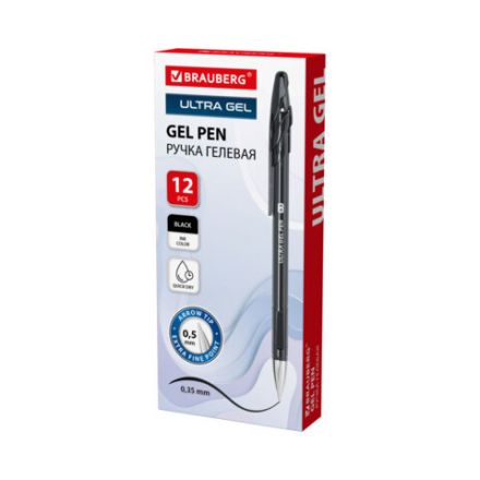 Ручка гелевая BRAUBERG "ULTRA GEL", ЧЕРНАЯ, стандартный наконечник 0,5 мм, линия письма 0,35 мм, 144266