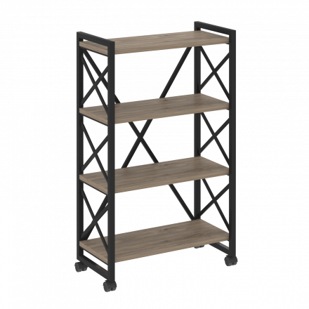 Loft Стеллаж на колесных опорах-4 полки VR.L-MST.K-4.8 Тиквуд тёмный/Чёрный металл 800*400*1334
