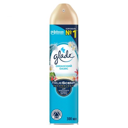 Освежитель воздуха аэрозольный Glade "Океанский оазис", 300мл Освежитель воздуха аэрозольный Glade "Океанский оазис", 300мл