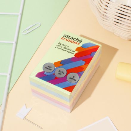 Бумага для заметок с клеевым краем Economy 76x51 мм, 400 л, 5 цветов в асс Бумага для заметок с клеевым краем Economy 76x51 мм, 400 л, 5 цветов в асс