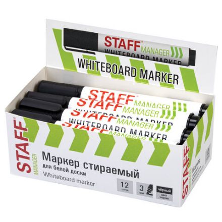 Маркер стираемый для белой доски, ЧЕРНЫЙ, STAFF "MANAGER" WBM-300, 3 мм, с клипом, 152636 Маркер стираемый для белой доски, ЧЕРНЫЙ, STAFF "MANAGER" WBM-300, 3 мм, с клипом, 152636