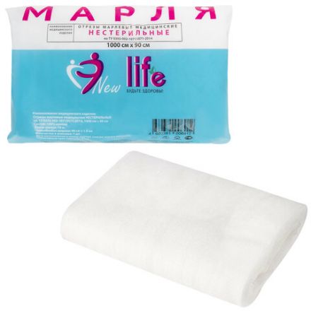 Марля медицинская отбеленная NEW LIFE отрез 0,9х10 м, плотность 30 (±2) г/м2, 94266 Марля медицинская отбеленная NEW LIFE отрез 0,9х10 м, плотность 30 (±2) г/м2, 94266