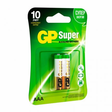Батарейки КОМПЛЕКТ 2 шт., GP Super G-Tech, AAA (LR03, 24А), алкалиновые, мизинчиковые, блистер, 24A-2, 24A-2CR2