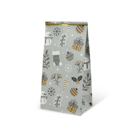 Пакет подарочный КОМПЛЕКТ 10 штук новогодний 12х8х25 см с зажимами, "Паттерн № 1", ЗОЛОТАЯ СКАЗКА, 592122