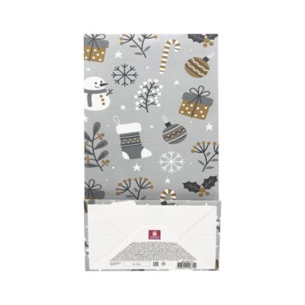 Пакет подарочный КОМПЛЕКТ 10 штук новогодний 12х8х25 см с зажимами, "Паттерн № 1", ЗОЛОТАЯ СКАЗКА, 592122