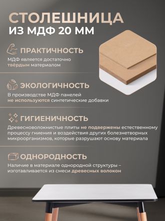 Стол Джон/John (мод.T1003) МДФ/дерево, 80х80х75см, черный/натуральный