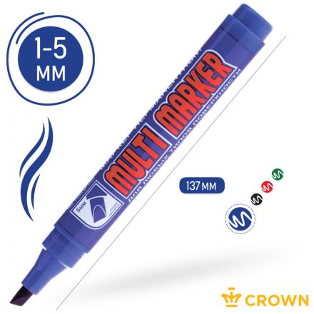 Маркер перманентный Crown "Multi Marker Chisel" синий, скошенный, 5мм Маркер перманентный Crown "Multi Marker Chisel" синий, скошенный, 5мм