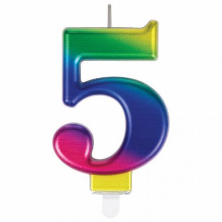 Свеча-цифра для торта "5" "Радужная", 9 см, ЗОЛОТАЯ СКАЗКА, с держателем, в блистере, 591438 Свеча-цифра для торта "5" "Радужная", 9 см, ЗОЛОТАЯ СКАЗКА, с держателем, в блистере, 591438
