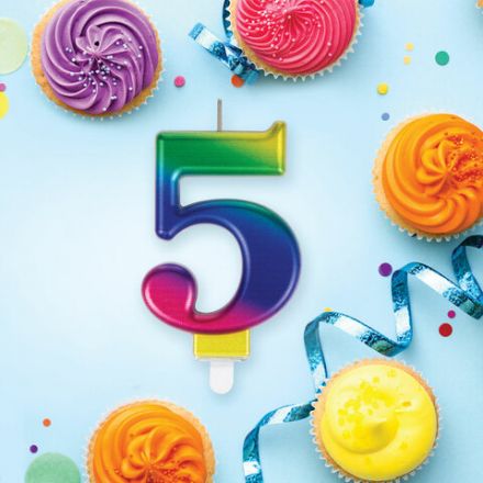 Свеча-цифра для торта "5" "Радужная", 9 см, ЗОЛОТАЯ СКАЗКА, с держателем, в блистере, 591438 Свеча-цифра для торта "5" "Радужная", 9 см, ЗОЛОТАЯ СКАЗКА, с держателем, в блистере, 591438