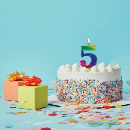 Свеча-цифра для торта "5" "Радужная", 9 см, ЗОЛОТАЯ СКАЗКА, с держателем, в блистере, 591438 Свеча-цифра для торта "5" "Радужная", 9 см, ЗОЛОТАЯ СКАЗКА, с держателем, в блистере, 591438