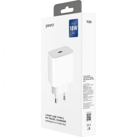 Зарядное устройство сетевое PERO TC03 PD 18W белый Зарядное устройство сетевое PERO TC03 PD 18W белый