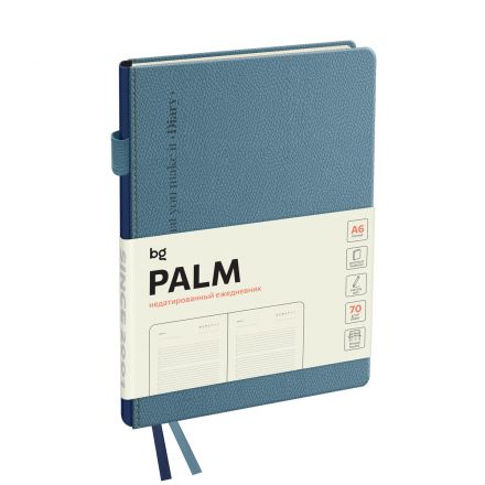 Ежедневник недатированный, А6, 136л., твердый переплет, кожзам, BG "Palm. Steel blue", голубой Ежедневник недатированный, А6, 136л., твердый переплет, кожзам, BG "Palm. Steel blue", голубой