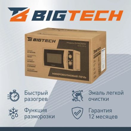 Микроволновая печь BigTech EMWO101W, 20л., 700 вт. белый Микроволновая печь BigTech EMWO101W, 20л., 700 вт. белый