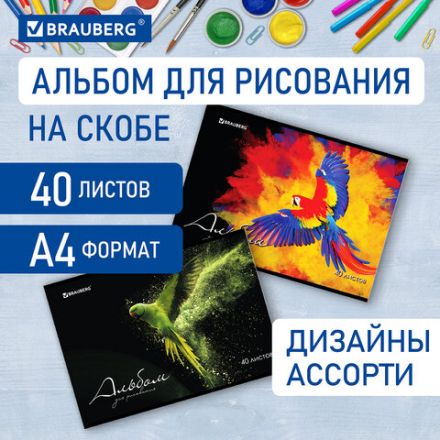 Альбом для рисования А4, 40 л., скоба, обложка картон, BRAUBERG, 205х290 мм, "Полёт" (2 вида), 106707 Альбом для рисования А4, 40 л., скоба, обложка картон, BRAUBERG, 205х290 мм, "Полёт" (2 вида), 106707