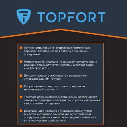 Перчатки КЩС нитриловые TopFort Профхим Нит К80 Щ50 цв.синий размер 8